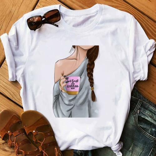 Women BUT FIRST COFFEE Female Tees White T-Shirts Harajuku Streetwear Tee Summer Short Sleeve Tops Girls Gift T-shirt