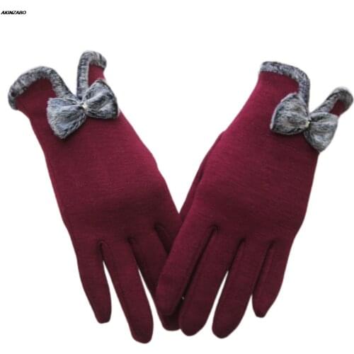 Bow Knot Ladiess Thermal Gloves Not Inverted Velvet Womens Gloves Classic Outdoor Touch Screen Casual Fur Winter Gloves Women