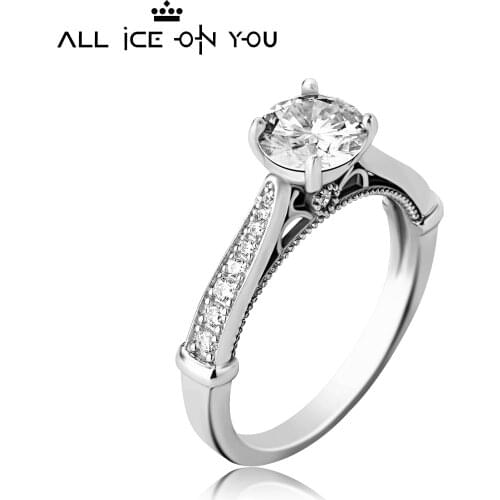 Classical Real Gold Plated Luxury 925 Sterling Silver 1CT D Color Moissanite VVS1 Jewelry Wedding Diamond 6 4law Ring Women Gift