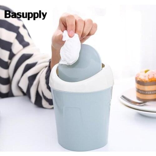 1Pc Mini Rubbish Waste Bin Rolling Cover Container Garbage Trash Can Portable Office Desk Car Trash Bin Home Accessories