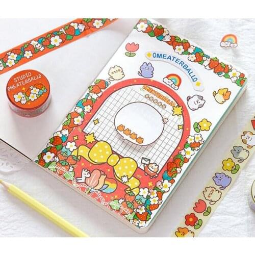 2cm * 2M Cute Cat Strawberry PET Decorative Tape Sticker Masking Washi Tape