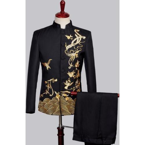 2020 new arrival slim Chinese tunic suit men suit set with pants mens wedding suits singer formal dress mens groom suit + pant