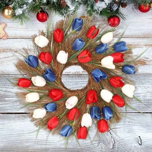 30cm Simulated Colorful Tulip Wreaths Long Leaf Wild Garland Wall Hanging Door Living Room Bedroom Hanging Decoration