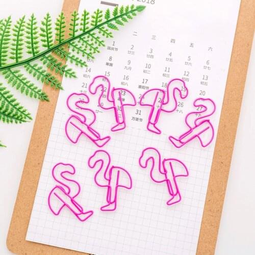 5pcs/lot Cute Cartoon Pink Flamingo Metal Paper Clip Metal Bookmark Memo Clips Kawaii Stationery School Office Supplies