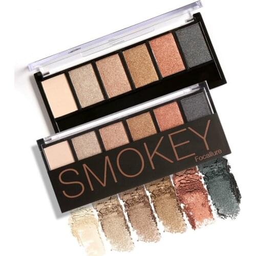 Focallure 6 Colors Eyeshadow Palette Glamorous Smokey Eye Shadow Shimmer Colors Makeup Kit Smokey Pigmented Color Smooth Silk