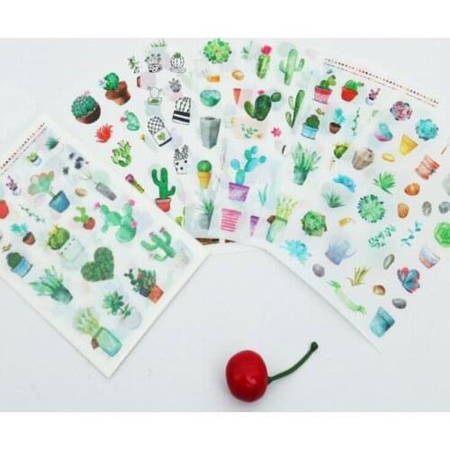 6 Sheets 6Pcs Cactus Plant FLowers Decorative Stickers Scrapbooking Sticker Child Kids Toys Self-adhesive Sticker Stationery
