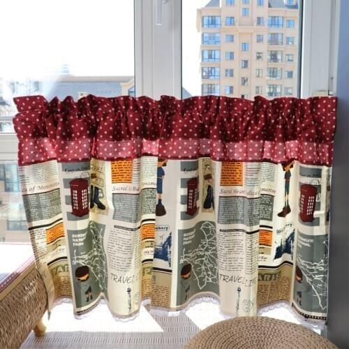 American Retro Soldier Newspaper Design Half Short Kitchen Curtains for Living room Balcony Cabinet Partition Curtain MY497C