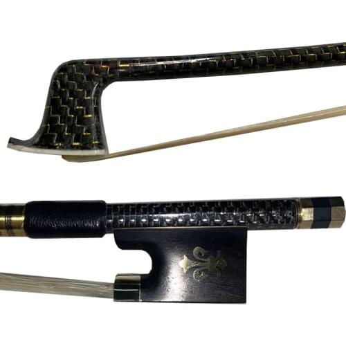 Free shipping Professional 4/4 Golden Silk gold wire Braided Carbon Fiber violin Bow WHITE Horsehair Ebony Frog Fleur-de-lis