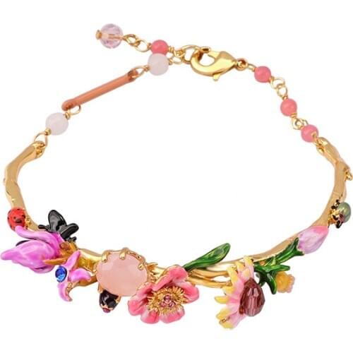 Monets Garden Series Pink Flower Water Lily Bracelet European and American Style Fashion Trend Temperament Enamel Bangle