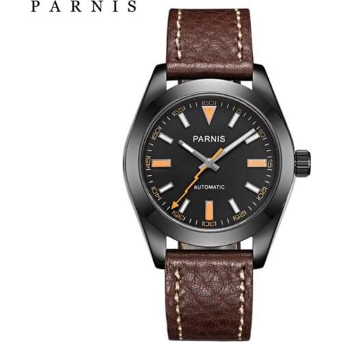 Parnis 40mm luxury Watches Sapphire Crystal Casual Leather strap miyota 8215 Movement Automatic Mechanical watches