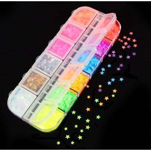 Fluorescence Sparkly Stars Butterfly Heart Nail Sequins Paillette Mixed Colors Nail Glitter 3D Flakes Slices Art Accessories