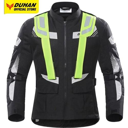 DUHAN Men Women Motorcycle Jacket Breathable Mesh Fabric Motocross Jacket Moisture Wicking Lightweight Clothing Reflective Strip