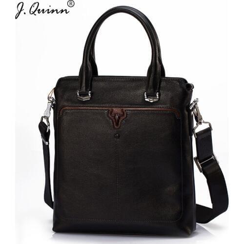 J.Quinn Small Breifcases Mens Leather Bags Travel Totes Black Casual Bull Brand Quality Top Cow Genuine Leather Shoulder Bag New
