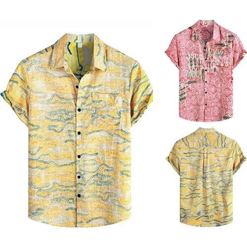 Mens Shirts Fashion Hawaiian Floral Shirt Casual Lapel Printed Cotton-Linen Blouse Top Plus Size Outwear Shirts For Men chemise