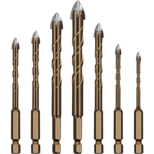 ABSF 7Pcs Cross Hex Tile Drill Bits Set for Glass Ceramic Concrete Hole Opener Hard Alloy Bit Tools(3/4/5/6/8/10/12mm)