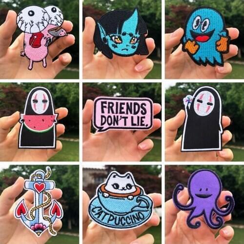 Cartoon Anime Patches Iron On Patches On Clothes Punk Hippie Joker Embroideed Patches For Clothing T-shirt DIY Applique Stripe