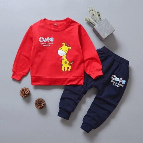 Baby boy clothes baby boy spring and autumn cute cartoon deer print long-sleeved suit boys cotton sweater casual two-piece suit