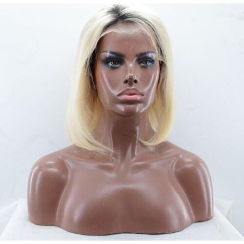 Human hair 12 inch Hair Lace Front Wigs short straight 13* 4 Swiss lace frontal blonde short bob Ombre Hair wig for women