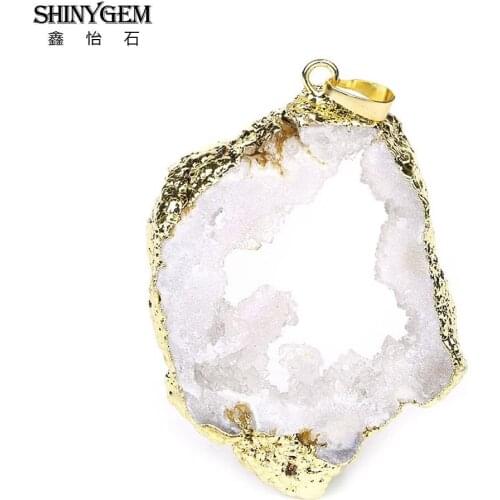 ShinyGem 40*60mm Irregular Natural Crystal Druzy Pendant Charm Gold Plating Hollow White Geode Stone For DIY Jewelry Making
