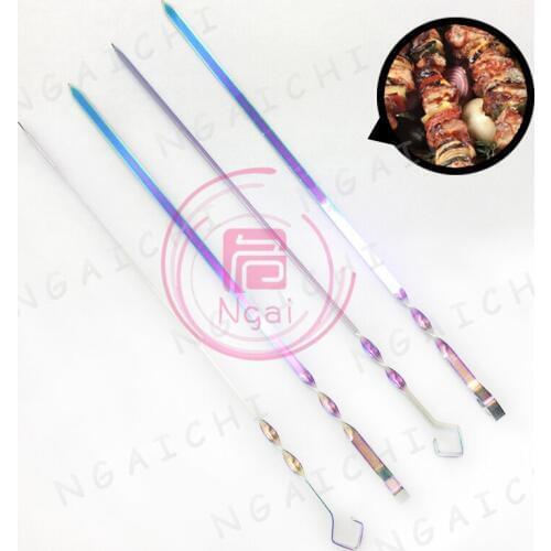 BBQ Grill Skewers Stainless Steel Colorful Roast Meat Fork Outdoor BBQ Tools Flat Meat Sticks Kabob Skewers Nontoxic Meat Needle