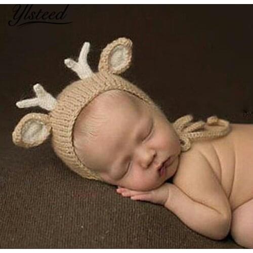 Cute Baby Animal Deer Horn Hat Newborn Photography Props Baby Boy Photo Props Infant Shoot Baby Shower Gift