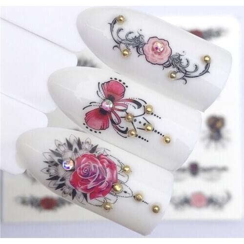 Fashion Stickers for Nails DIY Crystal Rose Peony Water Sliders Manicure Decor Watercolor Nail Decal Stickers Accessoires