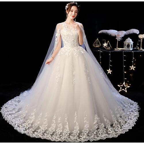 Wedding Dress 2021 New Elelgant Court Train Lace Embroidery Princess Vintage Wedding Dresse Plus Szie Wedding Gowns F