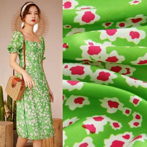 Apple Green Floral Print Rayon Fabric For Dress Shirt Telas Por Metro Tissus Au MÈTre Ткань Для Шитья Одежды Sewing Tecido Diy