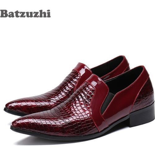 LUXURY Handmade Mens Shoes Top Quality Wine Red Genuine Leather Business Shoes Men Zapatos Hombre Wedding Shoes Men, Big EU46