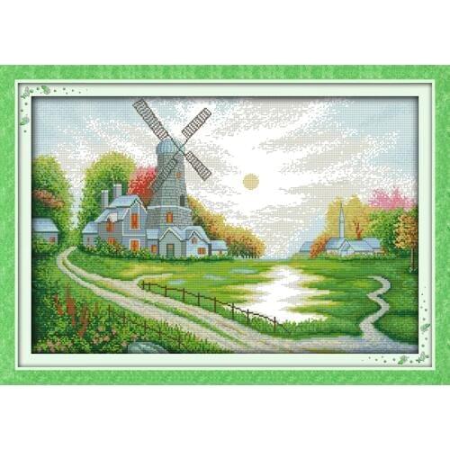 Everlasting Love Christmas Windmill Shed Ecological Cotton Chinese Cross Stitch Kits Stamped 11CT 14CT New Year Promotion Price