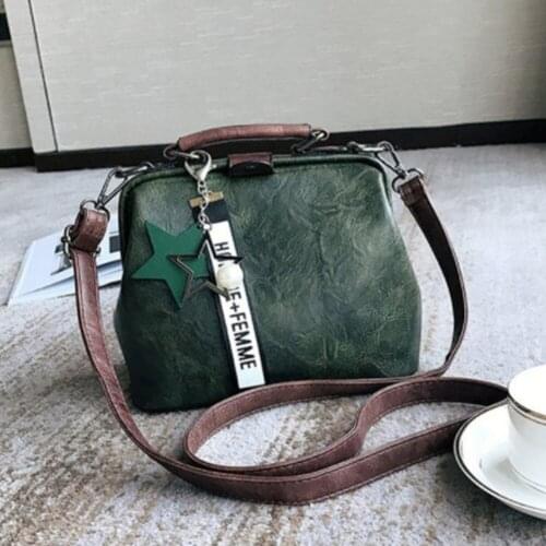 Vintage Oil Wax Leather Crossbody Bags Small PU Leather Shopping Shoulder Bags Solid Color Pendant Messenger Bags