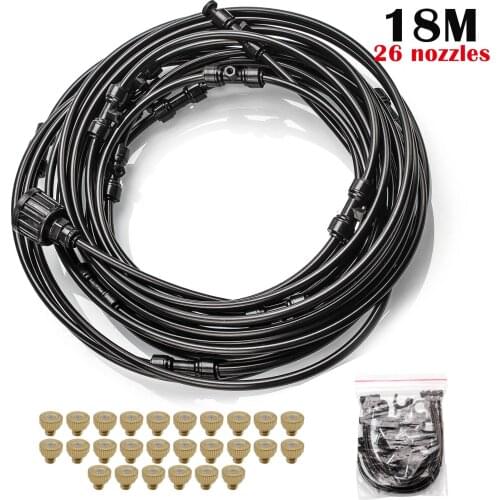Black Tube misting System Fan Cooler Water Cooling Patio Mist Kit with 6m 9m 12m 15m 18m tube length for cooling