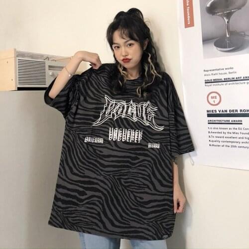 Summer American Street Zebra Striped Short-Sleeved t-Shirt Women 2021 New European And American High Street Hiphop Top
