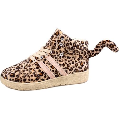 US4-10 Womens Round Toe Leopard Mixed Colors Tail Hidden Heel Platform Sneakers Ankle Boots High Top Casual Shoes Plus Size C808