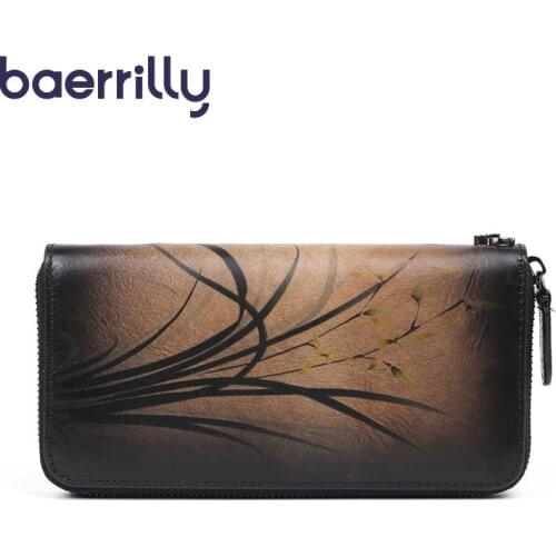 National Style Women Wallet Long Clutch Bags Genuine Leather Rfid Card Holders Phone Bags Coin Purse Girl Portefeuille Femme