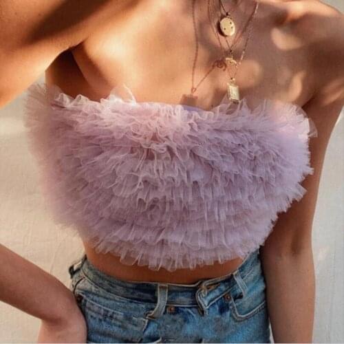 Womens Sexy Lace Mesh Slim Fit Vest Crop Top Fashion Solid Color Adjustable Shoulder Strap Zipper Sleeveless Short Tube Top