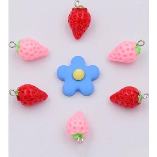 10Pcs Resin 3D Strawberry Pendant Charms For DIY Craft Handmade Making Earring Keychain Fashion Jewelry Accessories Wholesale