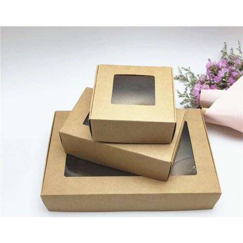 20pcs/lot 12 Sizes Kraft Box Newest Big Handmade gifts package box with window white/kraft soap wedding favors Gift Box
