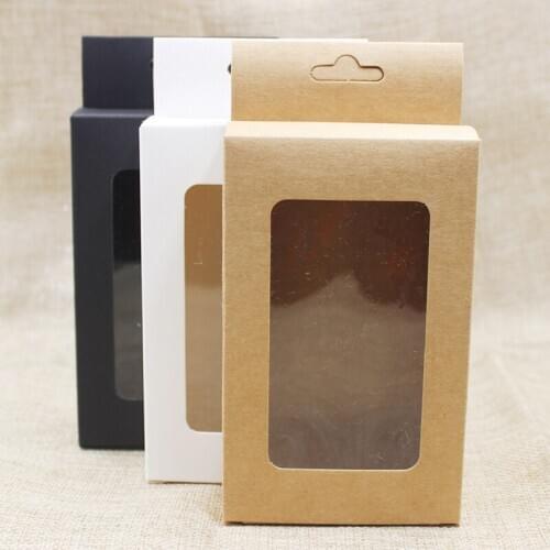 30Pcs/Lot White /black Paperboard with Clear Window Hang Hole Packaging Boxes Kraft Gift Party favors hanger window Box package