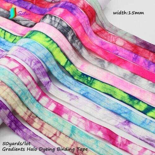 50yards High Quality 15mm Colorful Gradient Halo Dye Binding Band DIY Cheongsam Dress Cloth Edge Sew Decorative Binding Band