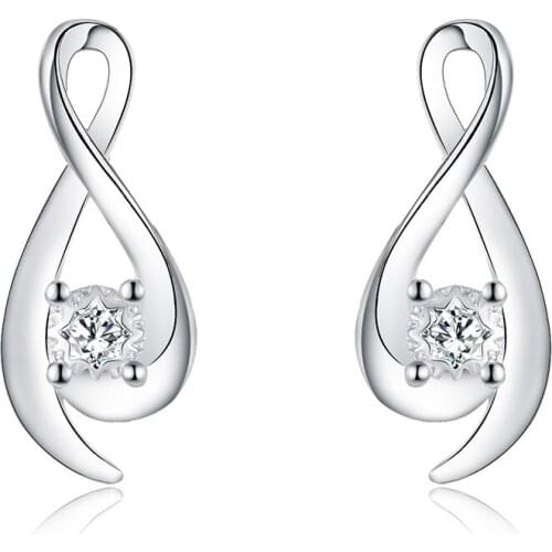 925 Silver Color Round Cute Bling Zircon Stone Earrings Women Fashion Jewelry Shiny New Korean Earrings