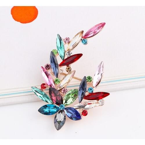 TODOX Brooch 2020new colorful Fashion beauty Women gold Zinc Alloy green crystal flower pins lady hot sale party Gift for man