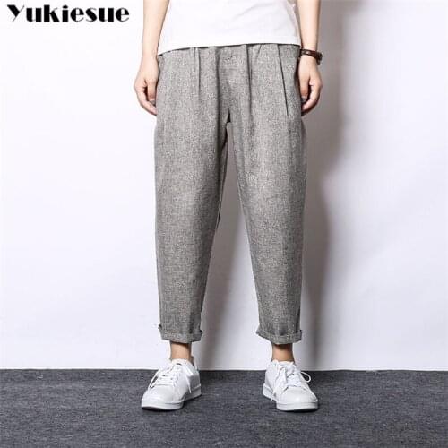 Chinese Style Solid Cotton Linen Pants Men Trousers Hip Hop Jogger Pants Men Sweatpants Streetwear loose Men Pants 2019 New