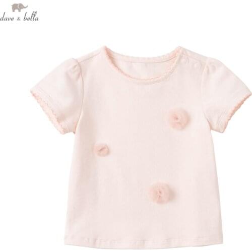 DBJ16497-1 dave bella summer baby girls cute floral appliques T-shirt children tops kids girl fashion tees