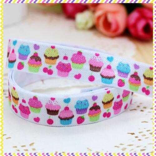 DHK 5/8'' 5yards Fold Over Elastic FOE cupcake printed headband headwear hair band diy decoration OEM Wholesale E323