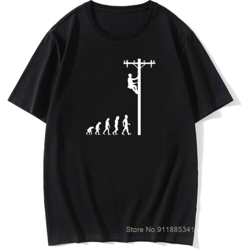 Evolution Of Lineman T-Shirt Funny Birthday Gift For Electrician Men Dad Papa Father Husband Short Sleeve O Neck Cotton T Shirt