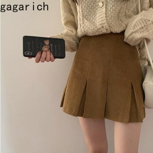 Gagarich Women Skirt 2021 Spring Autumn Korean Simple Casual Japanese Sweet Female College Style Solid Color Corduroy Skirts