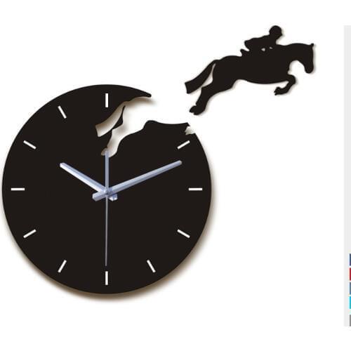 Hot sale home decoration 3d acrylic mirror wall clocks diy modern living room still life horse wall clock quartz needle watch