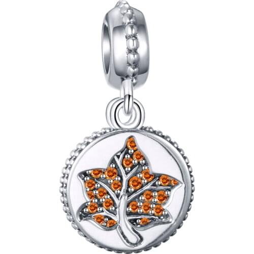 GW autumn Series 925 Sterling Silver Maple Leaf Pattern Charm Bracelet Beads fit Snake Chain for Women