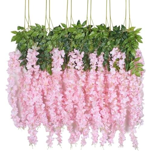 12 PACK Artificial Wisteria Hanging Garland Flowers Arts Ceremony Home Wedding Decoration (Light Pink)